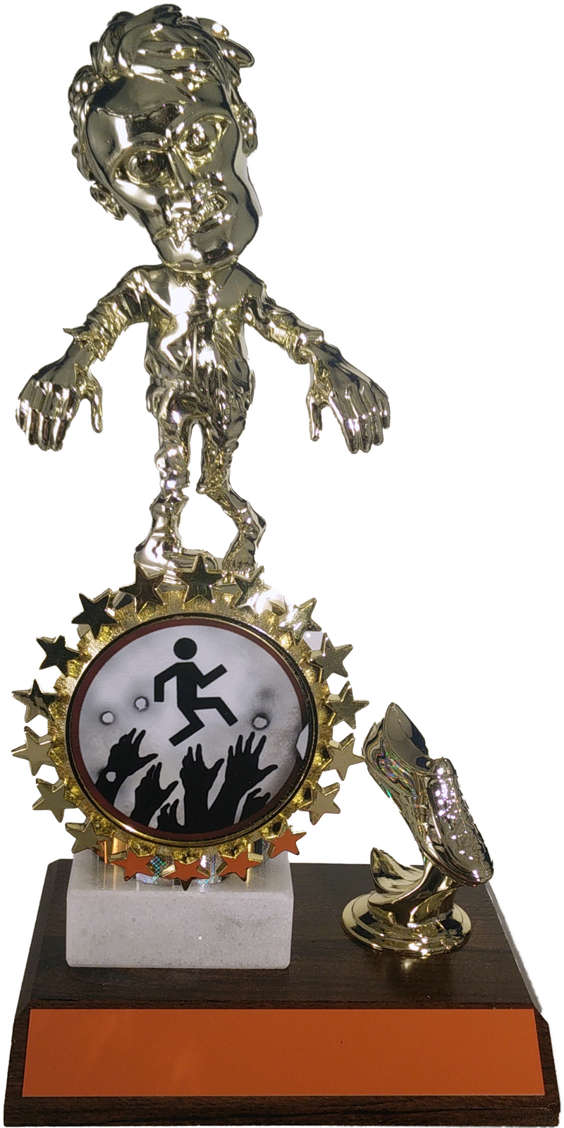 Walking Zombie Halloween Logo Trophy With Foot On Wood-Trophy-Schoppy&