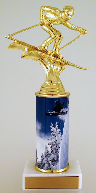 Downhill Skier Trophy With Custom Rolled Column-Trophy-Schoppy's Since 1921