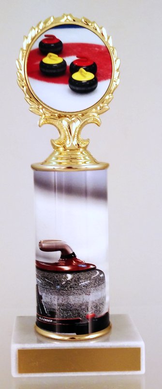 Curling Logo Trophy With Custom Metal Column-Schoppy's Since 1921