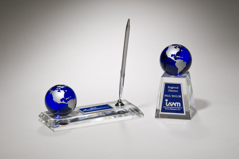 Crystal Trophy with Blue Globe-Trophies-Schoppy&