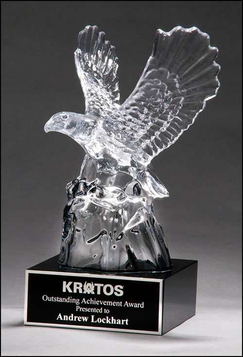 Carved Glass Crystal Eagle On Black Crystal Base-Glass & Crystal Award-Schoppy&