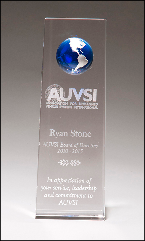Crystal Trophy with Blue Globe-Glass & Crystal Award-Schoppy&