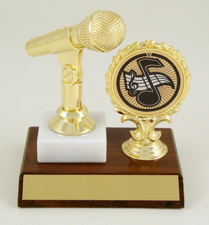 Microphone with Logo Holder on Slant Front Wood Base-Trophy-Schoppy&