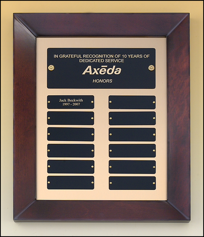 Cherry Wood Finish 12" x 15" Perpetual Plaque with 12 Black Brass Plates P4277-Plaque-Schoppy's Since 1921