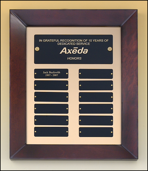 Cherry Wood Finish 12" x 15" Perpetual Plaque with 12 Black Brass Plates P4277-Plaque-Schoppy&