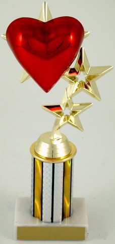 Heart Triple-Star Trophy on 3" Column-Trophies-Schoppy's Since 1921