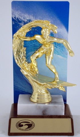 Premium Surfer with Color Backdrop On Marble and Wood Base-Trophies-Schoppy&