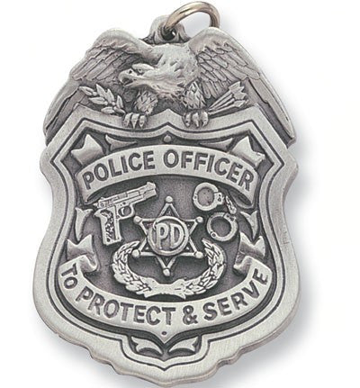 Police Officer Sculptured Badge Genuine Pewter Key Chain-Key Chain-Schoppy's Since 1921
