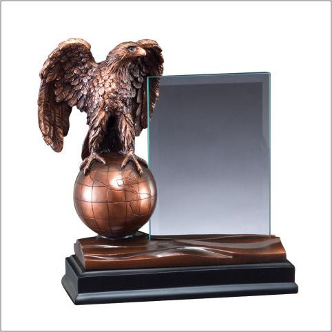 Globed Eagle Resin with Glass Engraving Plane-Trophies-Schoppy&
