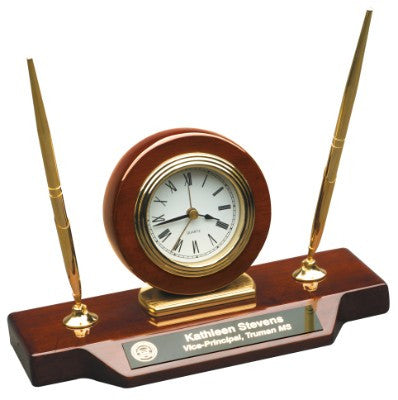 Clock with Double Pen Set in Rosewood Piano Finish T154-Clock-Schoppy's Since 1921