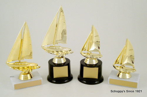 Sailboat Trophy on Black Round Base - Small-Trophies-Schoppy&