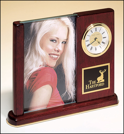 Rosewood Finish Clock with Glass Photo Frame BC19-Clock-Schoppy's Since 1921