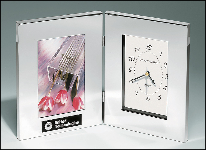 Polished Silver Aluminum Clock with Custom Engraving Plate Color-Frame-Schoppy&