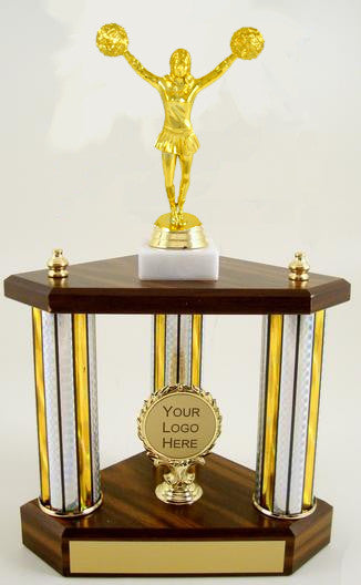 Small Three Column Trophy With Jumbo Cheerleader Figure And Logo-Trophy-Schoppy&