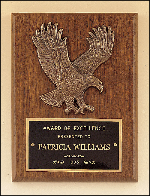 American Walnut plaque 6" x 8" with a sculptured relief eagle casting - Made in the USA