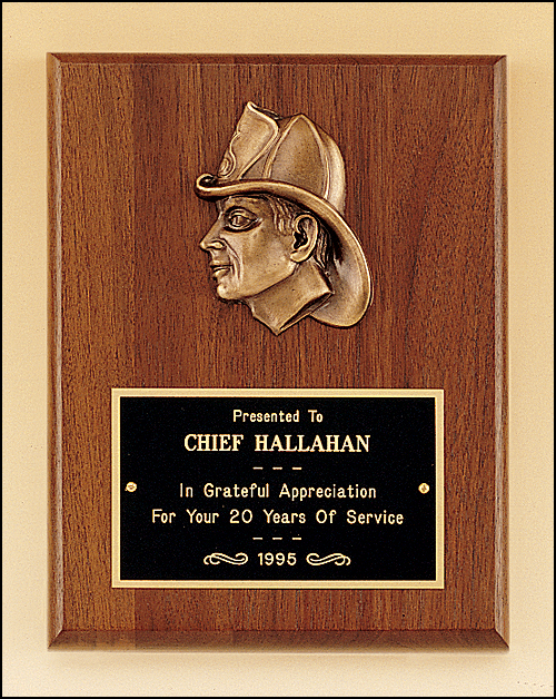 Walnut Plaque 7 x 9  with Firefighter Profile - Made in the USA