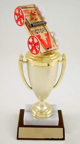 Mouse Trap Racing Cup Trophy on Marble and Wood Base-Trophies-Schoppy's Since 1921
