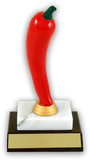 Chili Pepper Trophy on Marble and Slant Front Wood Base-Trophies-Schoppy's Since 1921