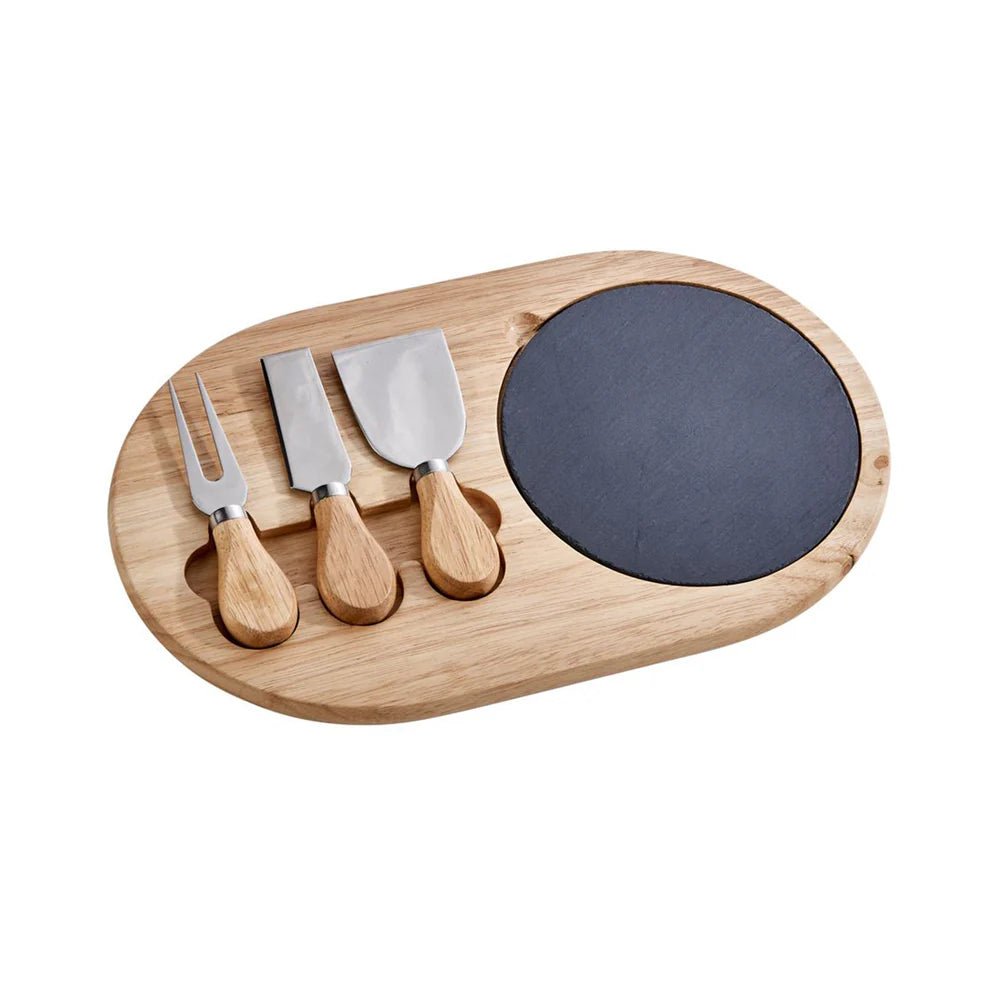 3 - Piece Oval Slate & Wood Cheese Board Set - Schoppy's Since 1921