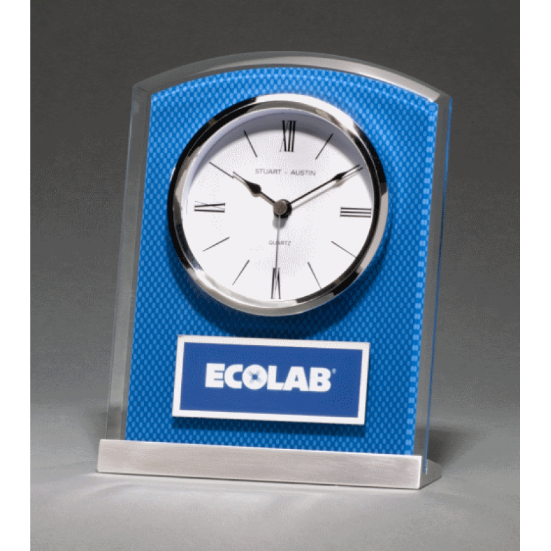 Glass Clock with Blue Carbon Design