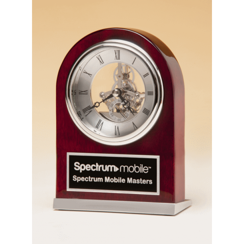 Silver Skeleton Clock in Rosewood Case