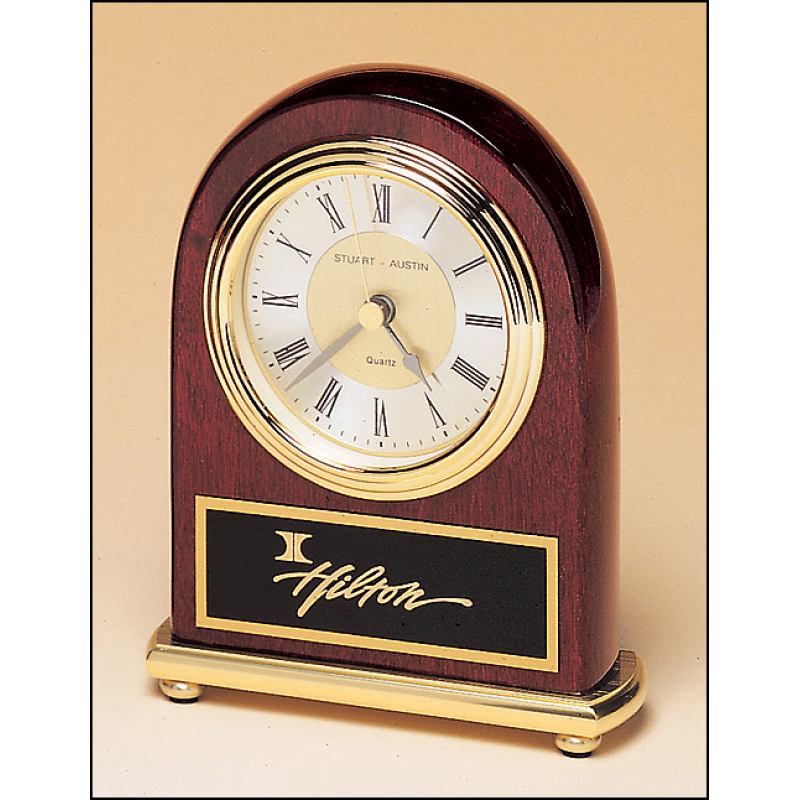 Rosewood Piano Finish Desk Clock with Brass Base