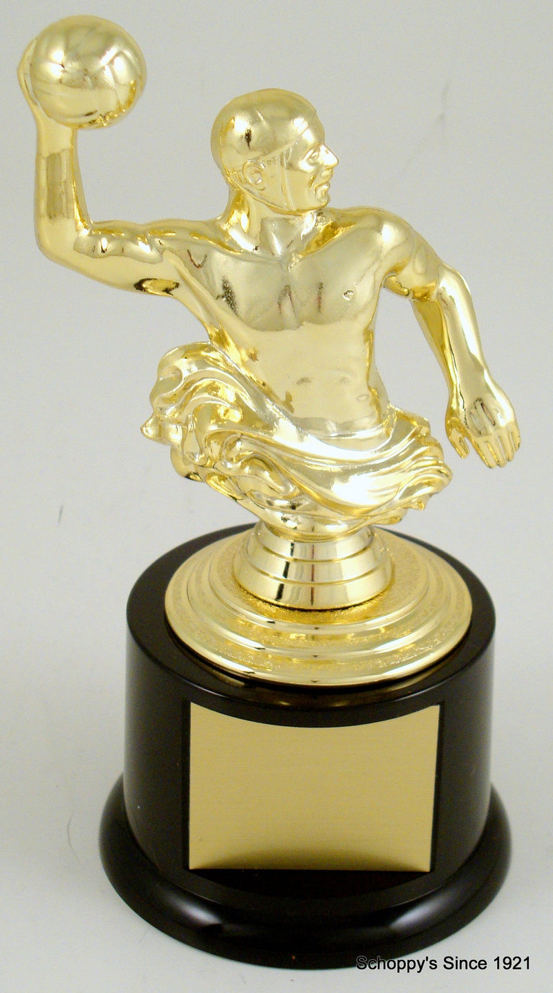 Water Polo Player Trophy On Black Round Base-Trophy-Schoppy&