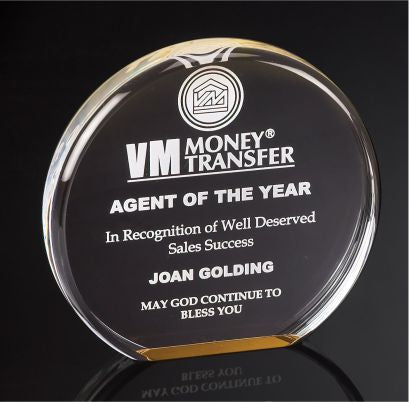 Color Reflection Circle Acrylic Award - In Blue or Gold