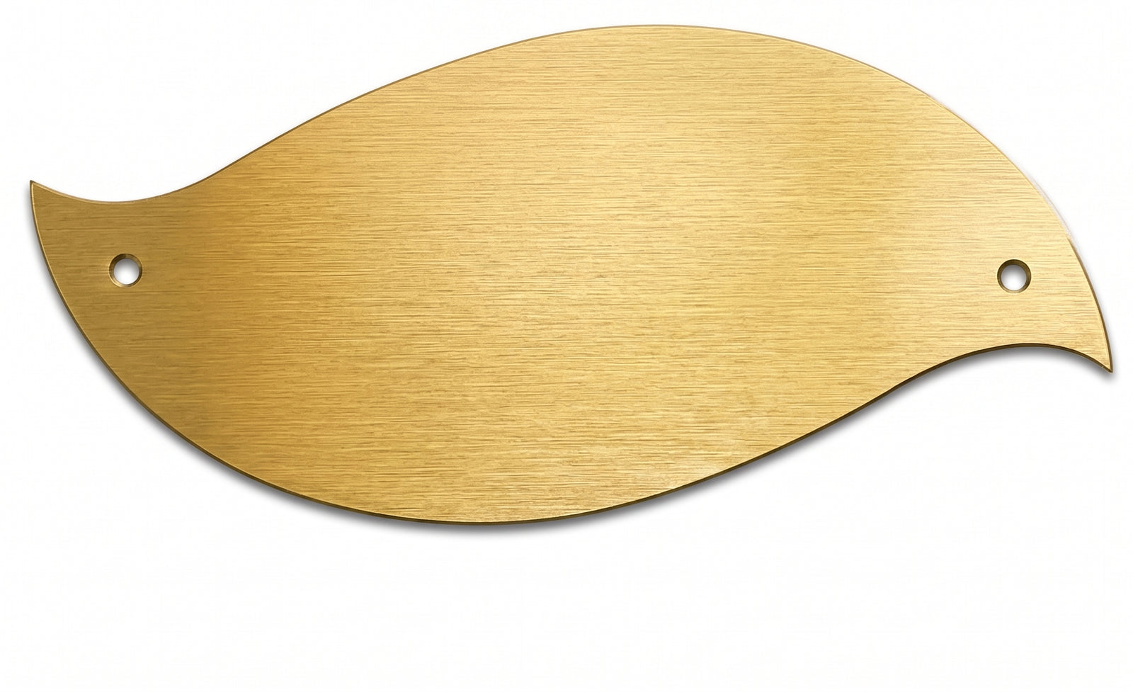 A curved, bird-shaped Donor Wall metal plate with a brushed gold finish and two pre-drilled holes, shown on a plain white background.
