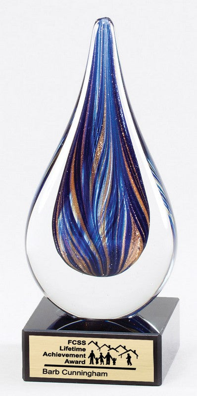 Art Glass Blue and Gold Feathers