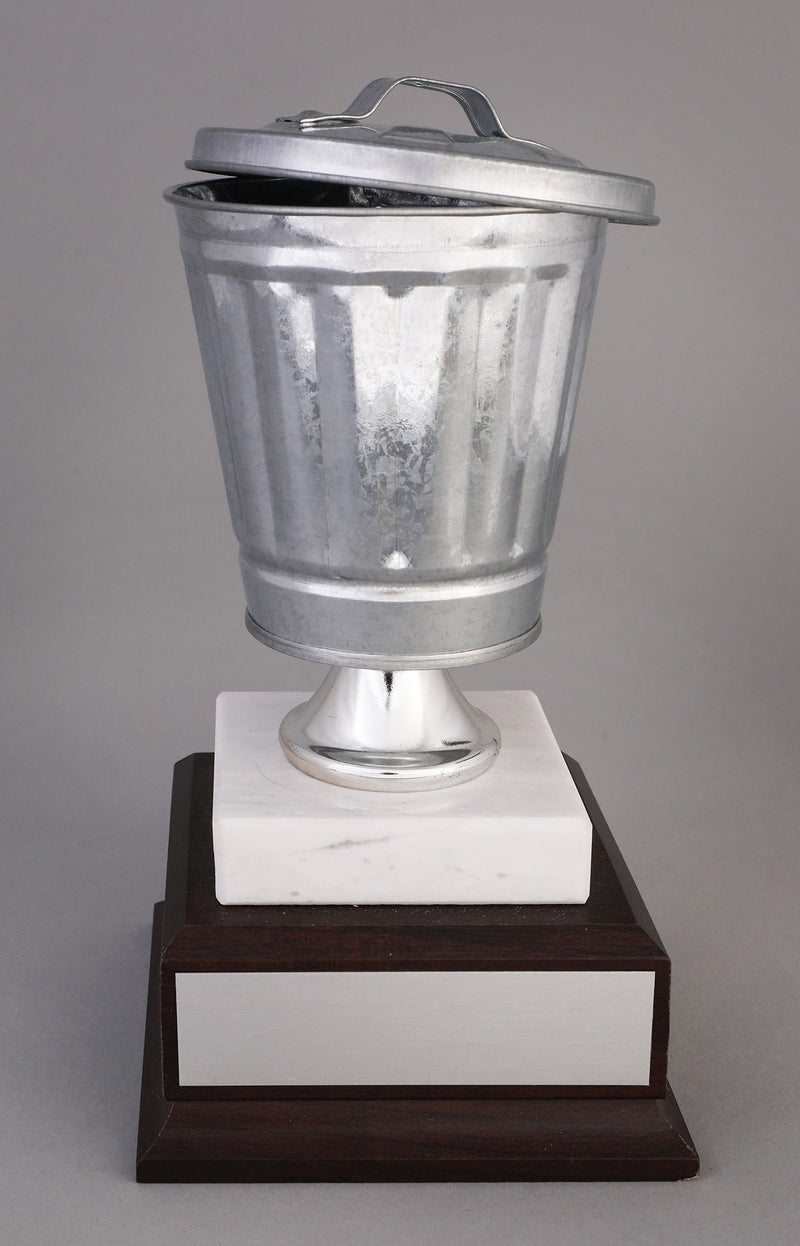 Trash Can Trophy on Wood Base and Marble