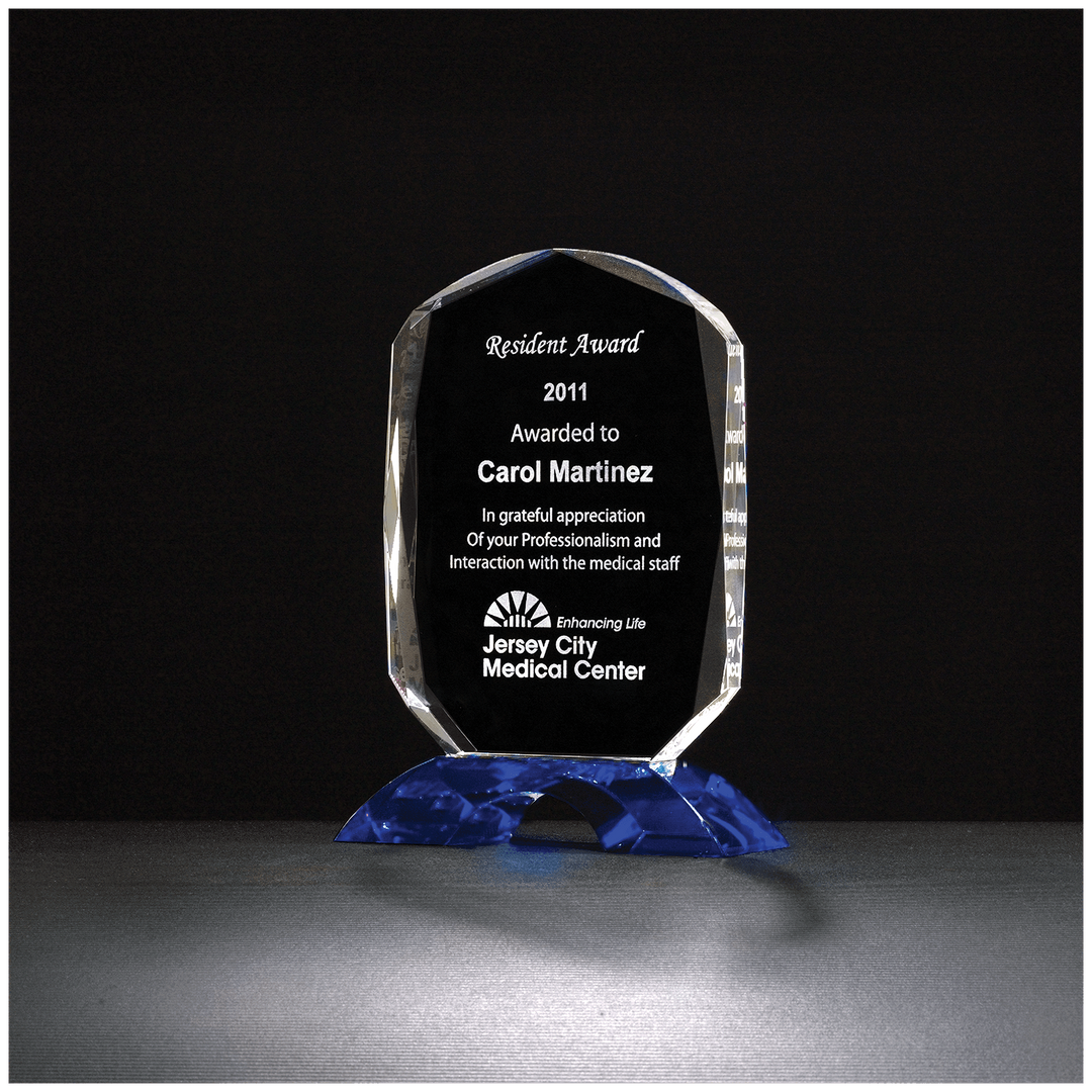 Diamond Series Clear Crystal Award with Cobalt Blue Crystal Base