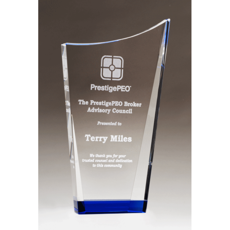 Contemporary Series Clear Crystal Award with Blue Accented Bottom