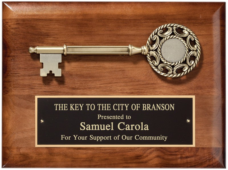 Key to the City Plaque on Walnut Base