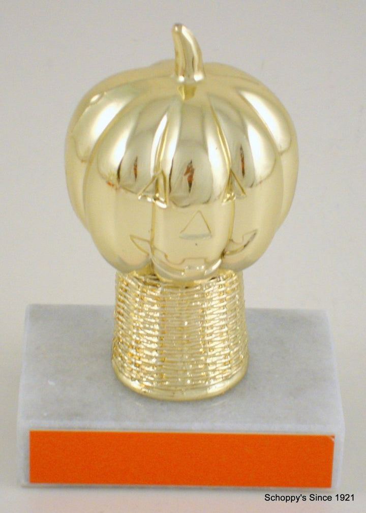 Pumpkin Face Figure Trophy on a White Base with Orange Engraving plate