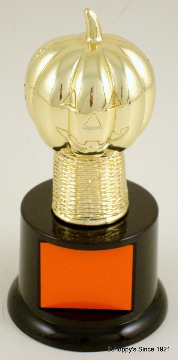 Pumpkin Face Figure Trophy on a Black Round Base with Orange Engraving plate
