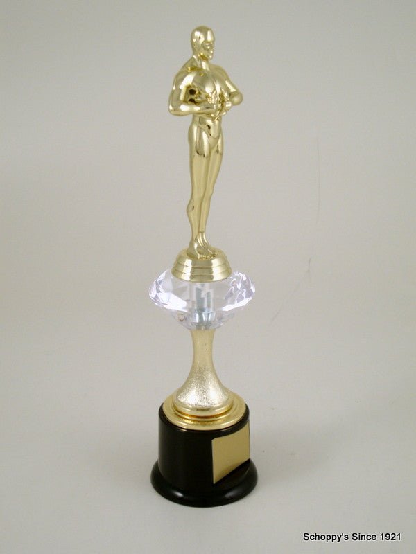 Achievement Trophy with Diamond Stem Riser on Black Round Base-Trophy-Schoppy's Since 1921