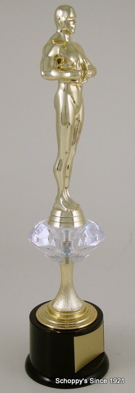 Achievement Trophy with Diamond Stem Riser on Black Round Base-Trophy-Schoppy's Since 1921