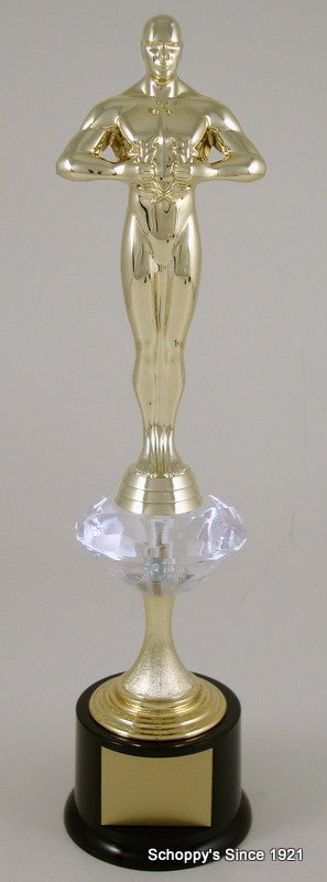 Achievement Trophy with Diamond Stem Riser on Black Round Base-Trophy-Schoppy's Since 1921