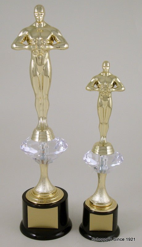 Achievement Trophy with Diamond Stem Riser on Black Round Base-Trophy-Schoppy's Since 1921