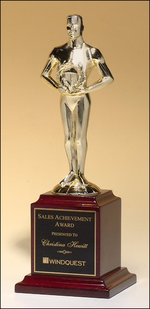 Achievement Trophy on Piano Finish Walnut Finish Base - Schoppy&