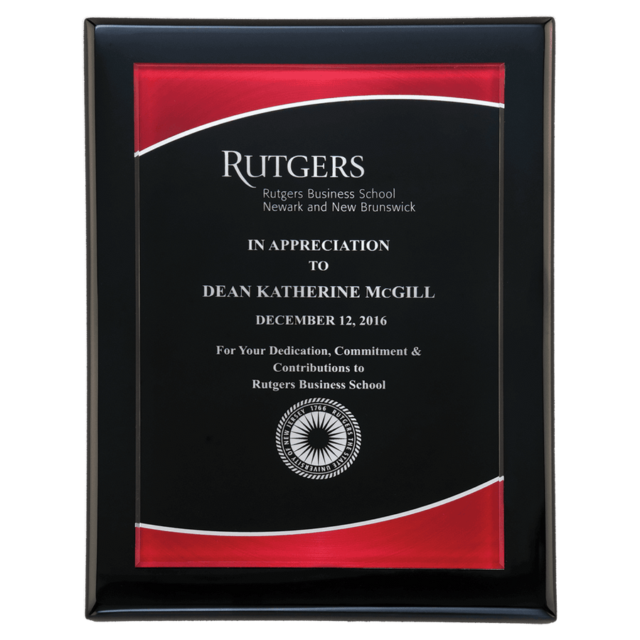 Acrylic Award With Red Border On Black Piano - Finish Plaque - Schoppy's Since 1921