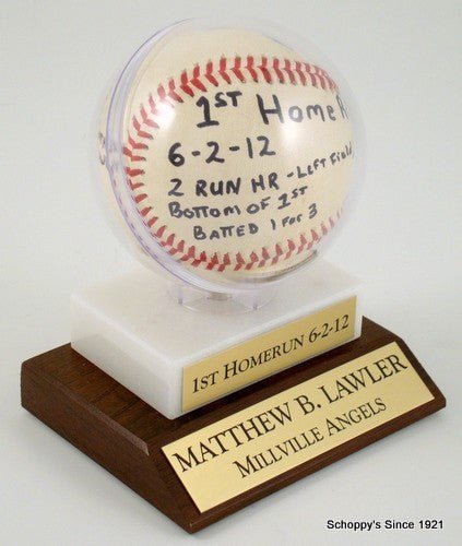 Acrylic Baseball Holder on Marble and Slant Front Wood Base-Trophy-Schoppy's Since 1921