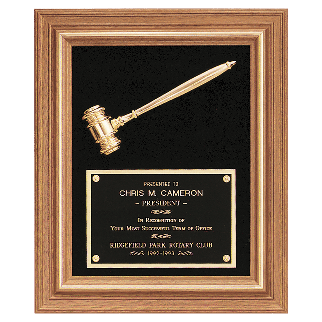 American Walnut Gold - tone Metal Gavel Plaque - Schoppy's Since 1921