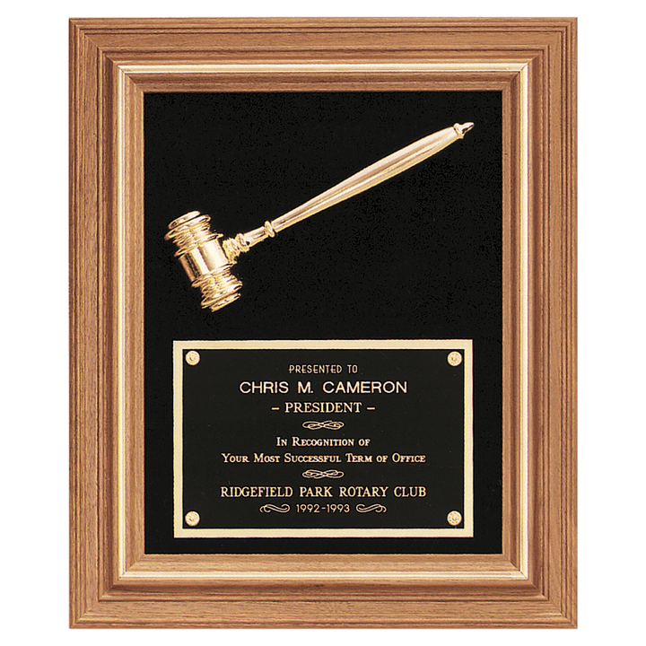 American Walnut Gold - tone Metal Gavel Plaque - Schoppy's Since 1921