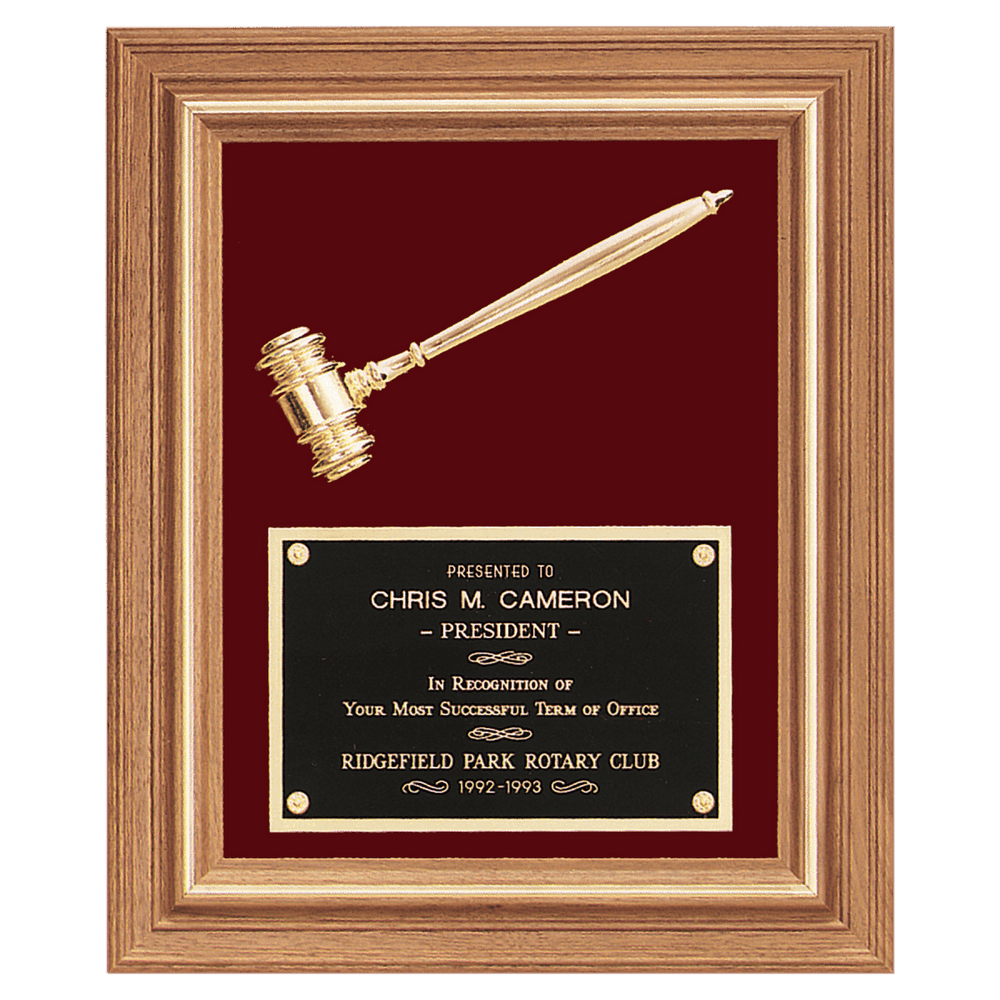 American Walnut Gold - tone Metal Gavel Plaque - Schoppy's Since 1921
