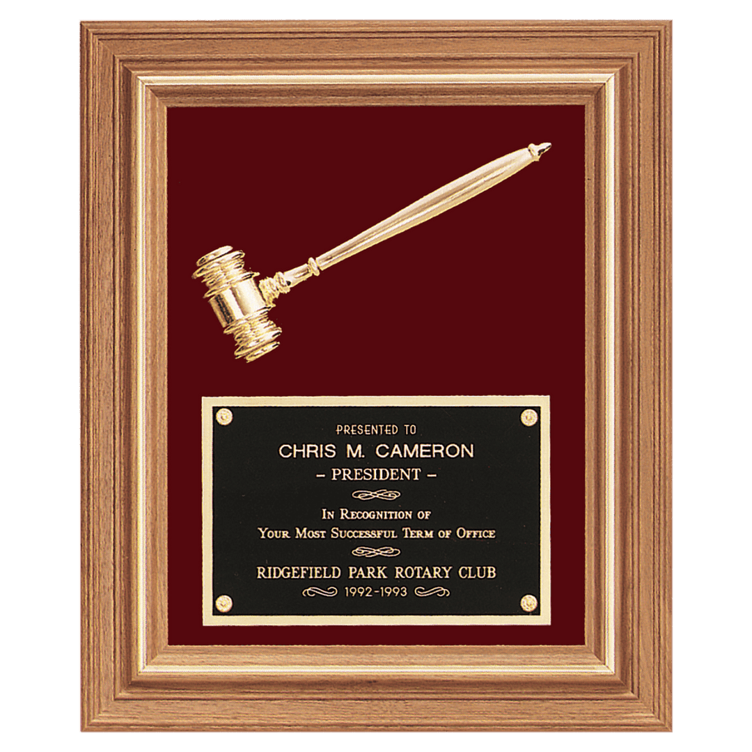 American Walnut Gold - tone Metal Gavel Plaque - Schoppy's Since 1921
