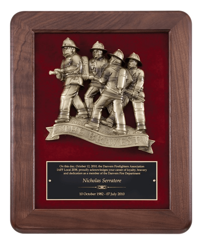 American Walnut Plaque with Fireman Casting - Schoppy's Since 1921