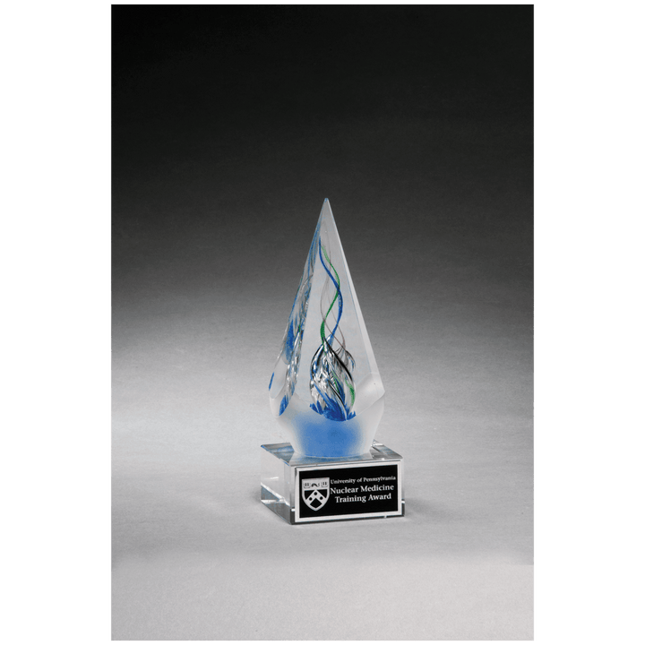 Arrow shaped art glass award with frosted glass accent - 7.125" Tall - Schoppy's Since 1921