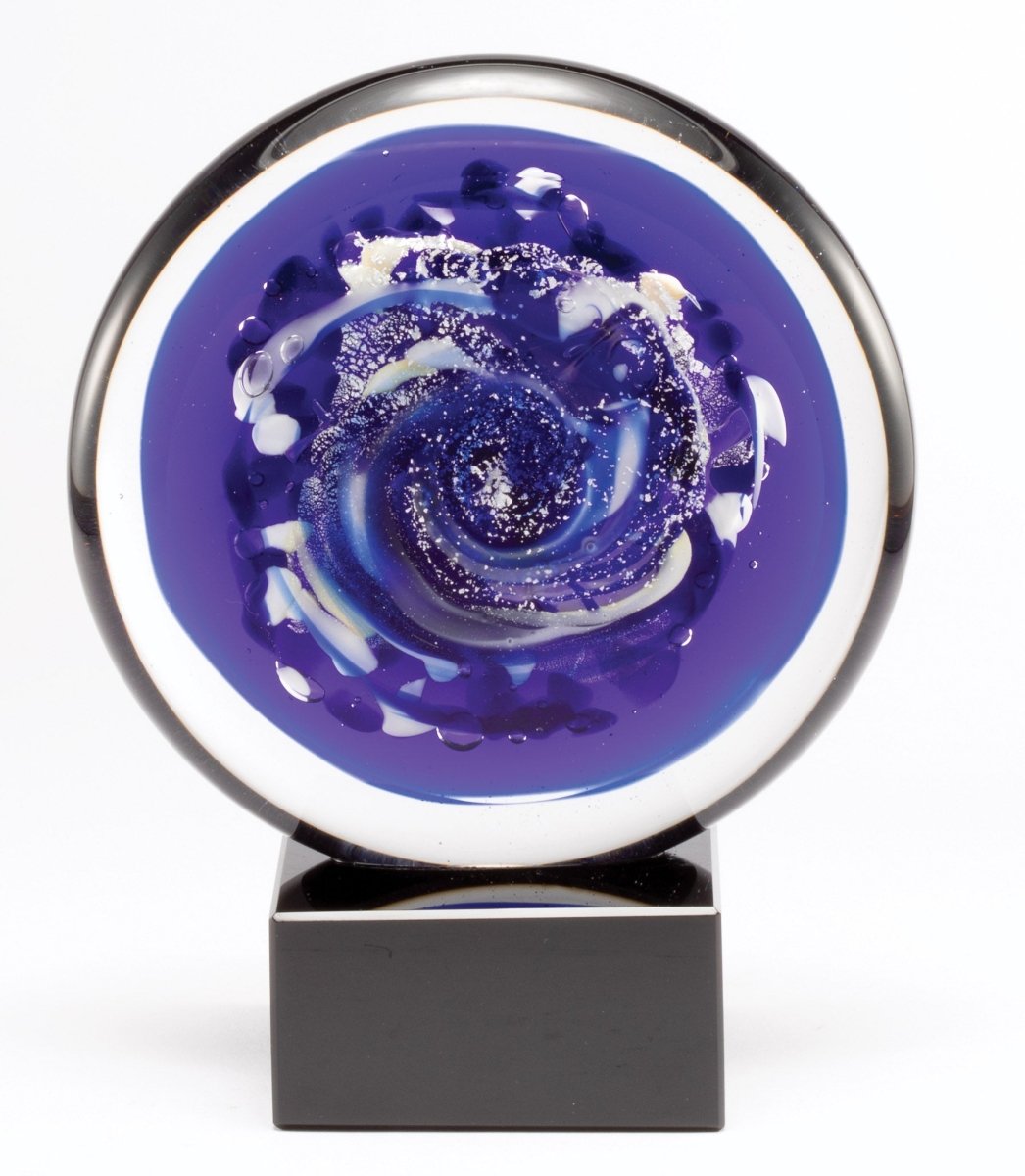 Art Glass Disk - Purple Accents - 7.25" Tall - Schoppy's Since 1921